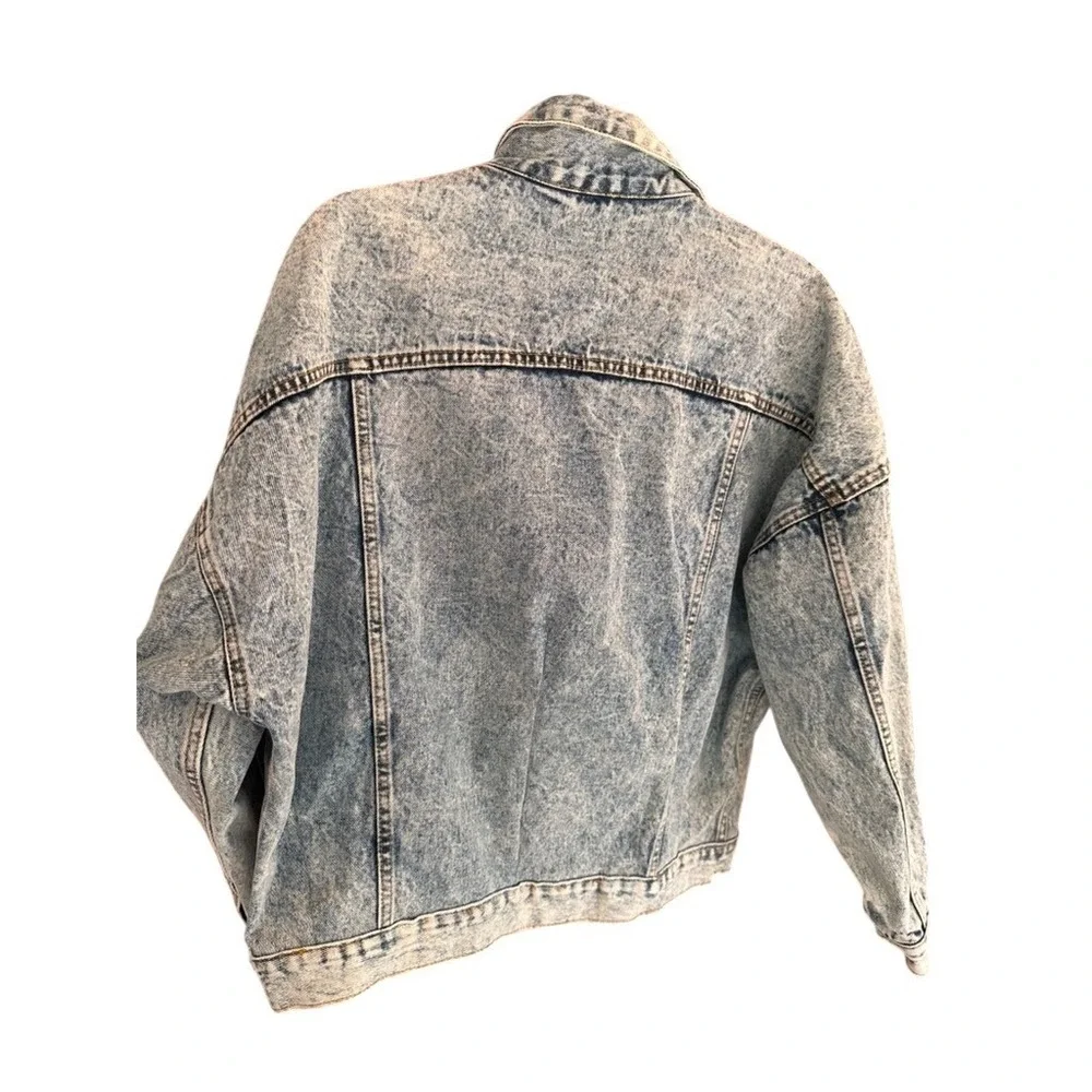The Jackset Womens Acid Wash Denim Jacket Blue Vintage Style Oversized Small‎
